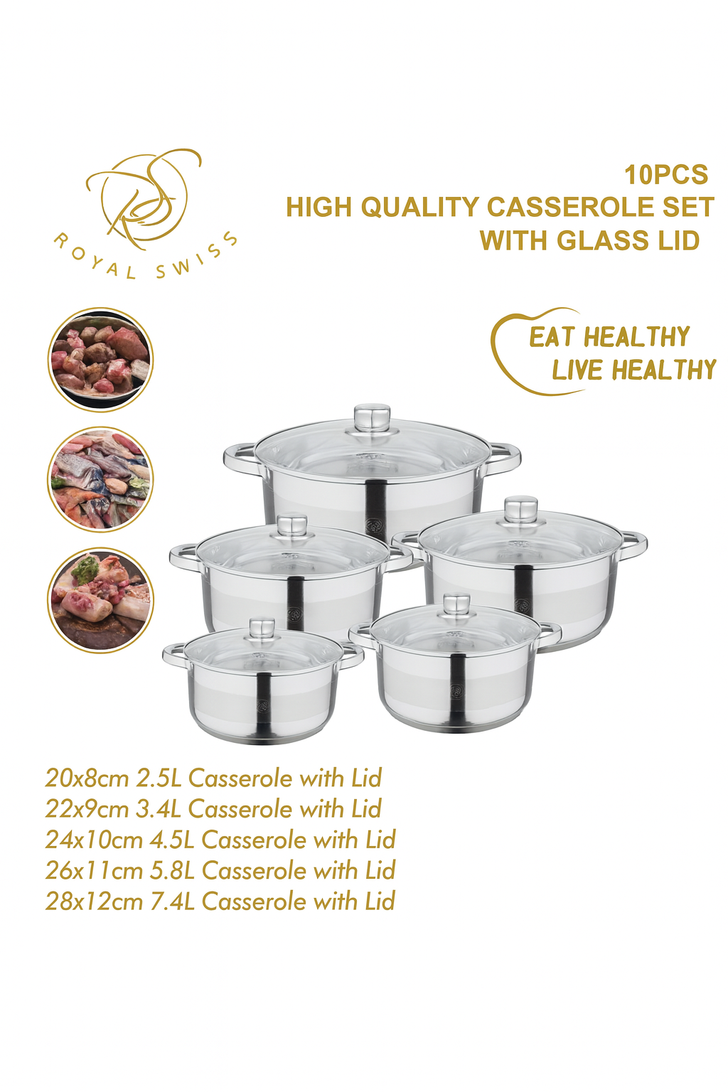 Juego de Cacerolas Royal Swiss de 10 piezas