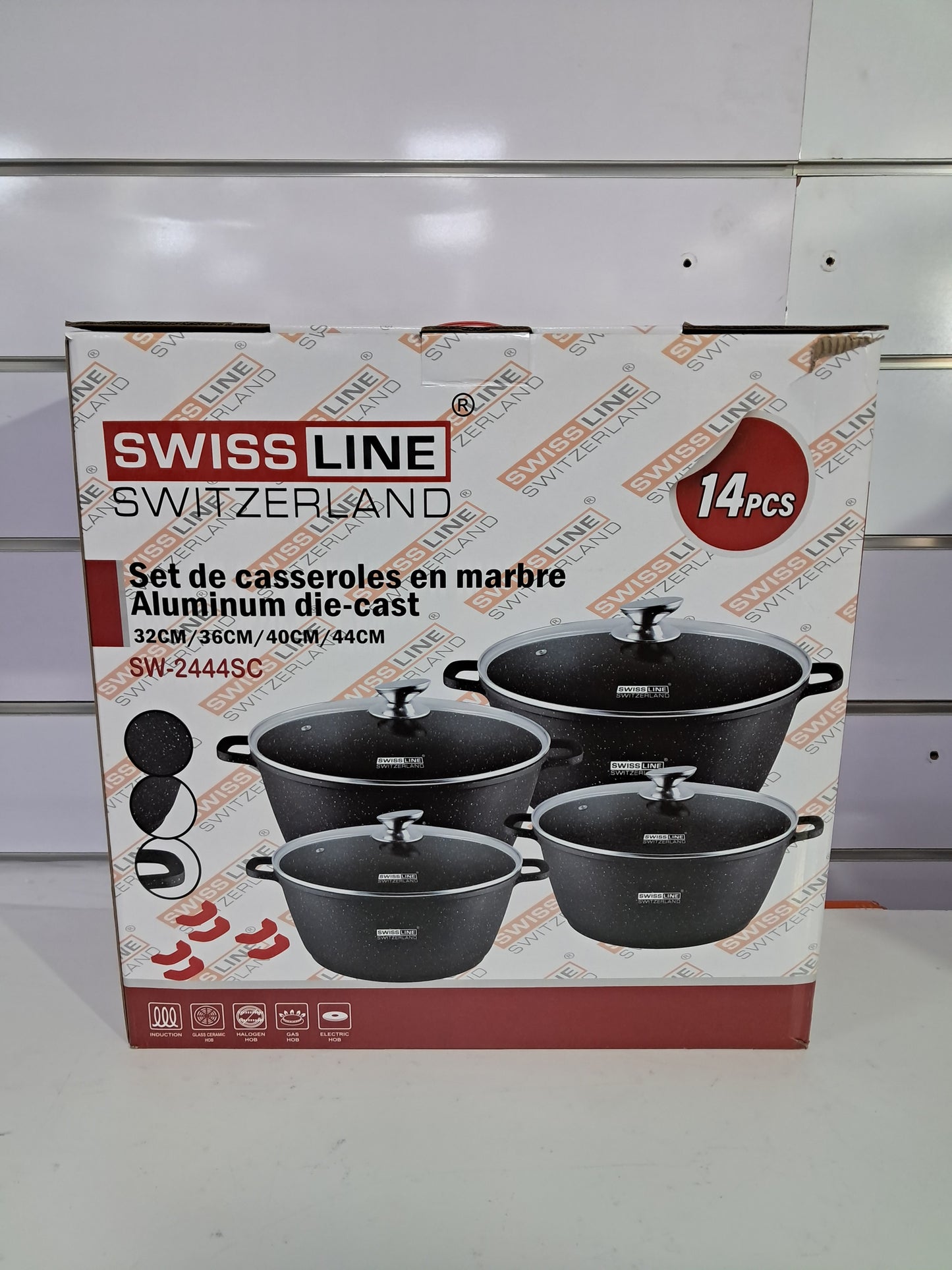 “Swissline Set de 4 Cacerolas Grandes Negras con Tapa de Cristal”