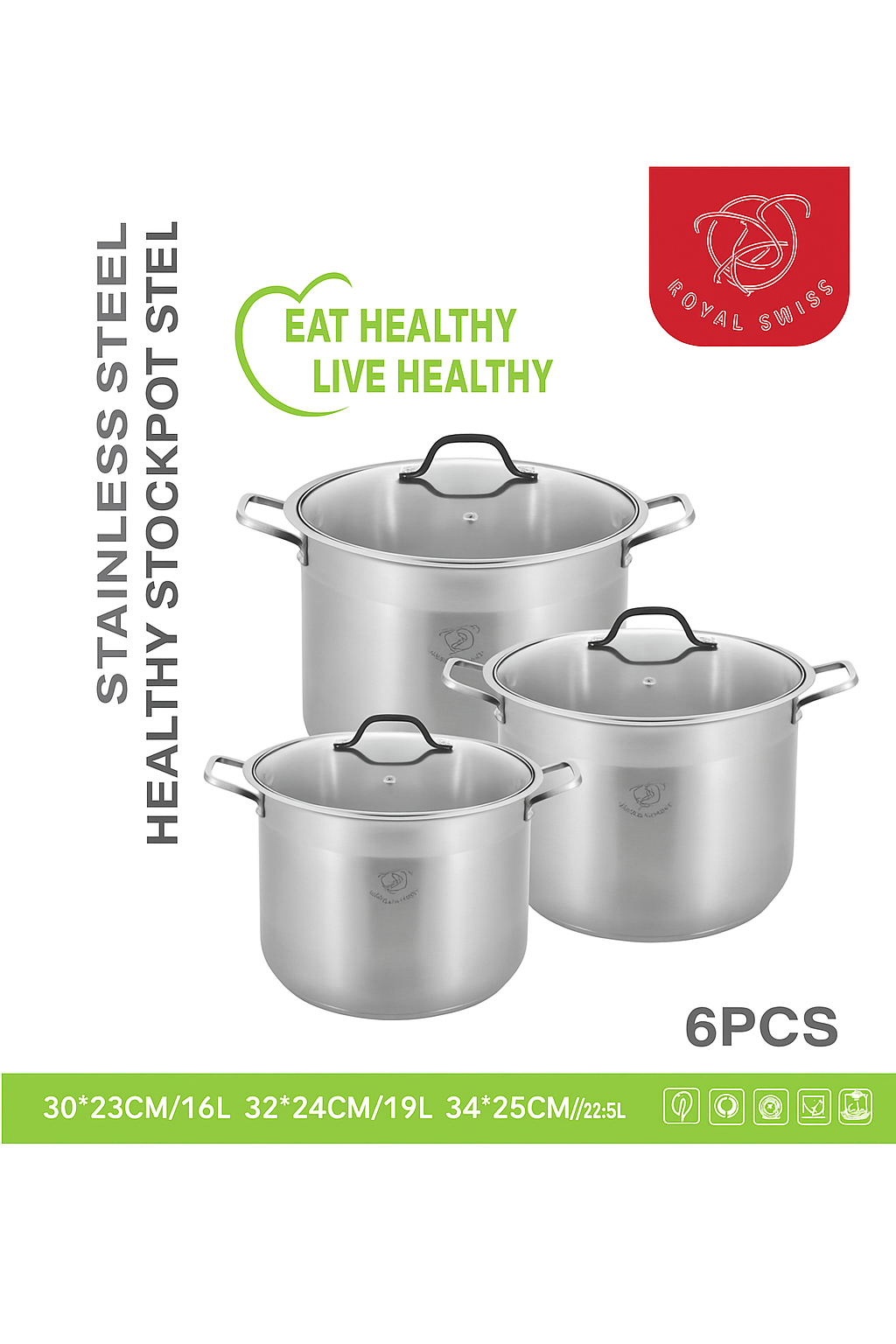 Juego de Ollas de Acero Inoxidable Royal Swiss
