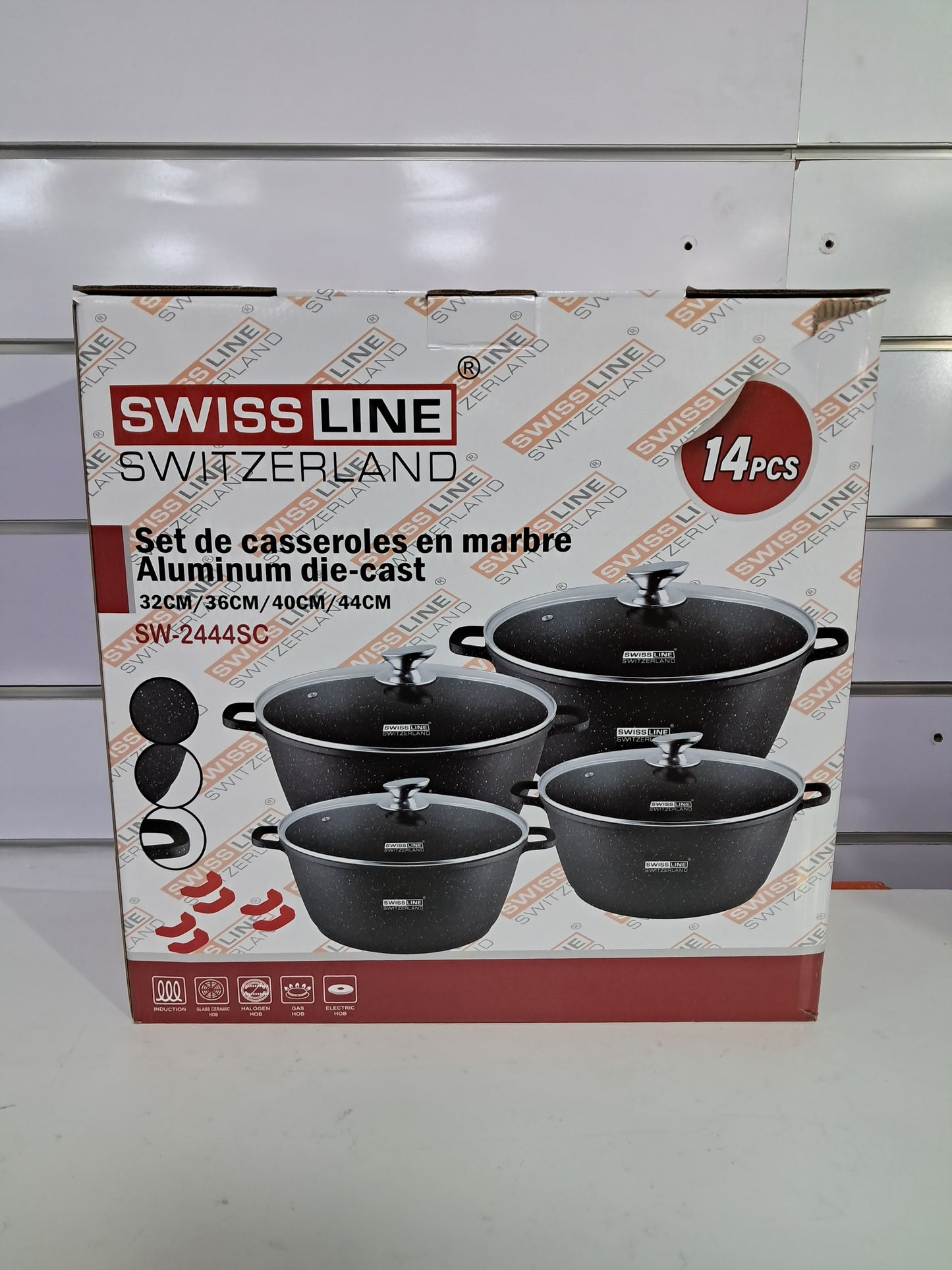 “Swissline Set de 4 Cacerolas Grandes Negras con Tapa de Cristal”