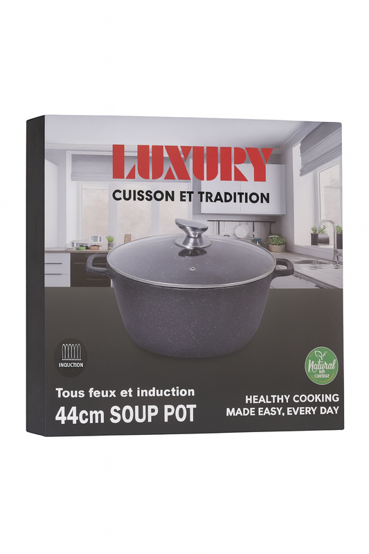 Olla Sopera Antiadherente 44 cm con Tapa de Vidrio – Apta para Inducción