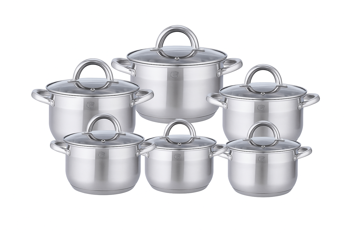 Set de Ollas de Acero Inoxidable 12 Piezas con Tapas de Vidrio