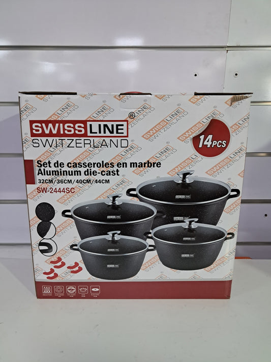 “Swissline Set de 4 Cacerolas Grandes Negras con Tapa de Cristal”