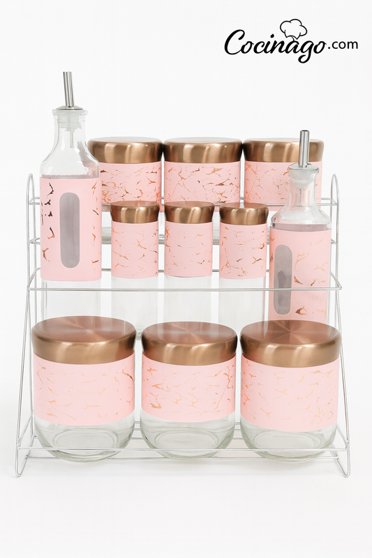 Juego de Frascos y Especieros con Soporte Metálico