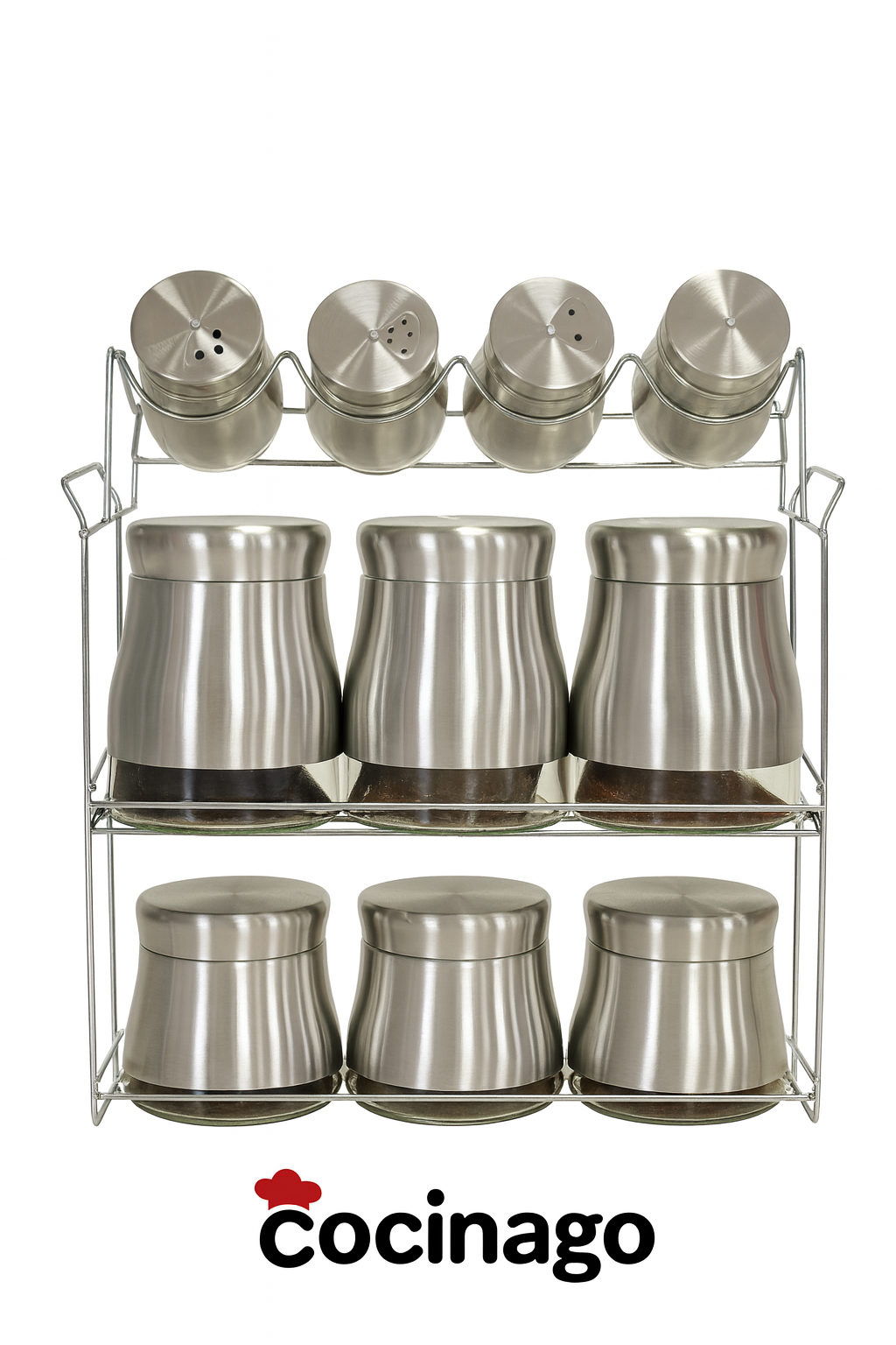 Juego de Frascos y Especieros con Soporte Metálico