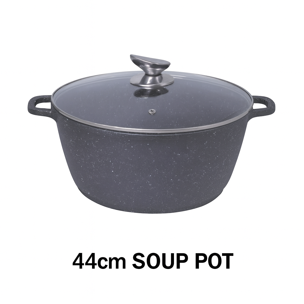 Olla Sopera Antiadherente 44 cm con Tapa de Vidrio – Apta para Inducción