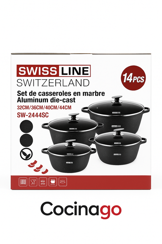 “Swissline Set de 4 Cacerolas Grandes Negras con Tapa de Cristal”