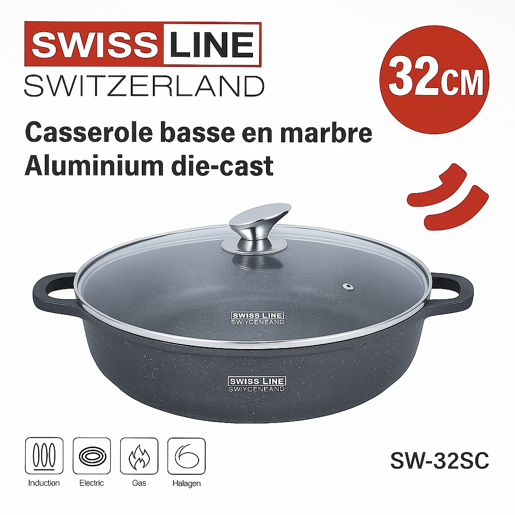 Cazuela Baja de Mármol 32cm Swiss Line – Antiadherente y Apta para Inducción