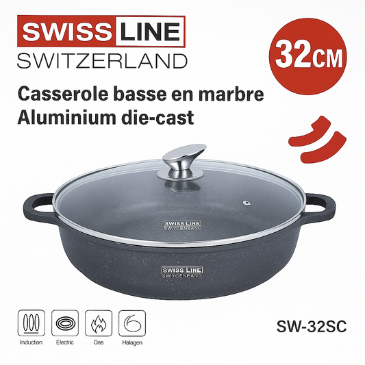 Cazuela Baja de Mármol 32cm Swiss Line – Antiadherente y Apta para Inducción