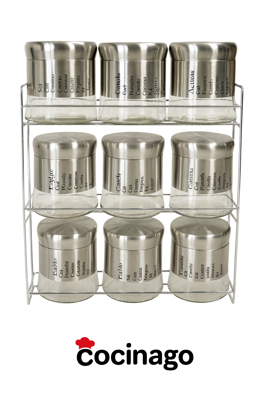 Juego de Frascos y Especieros con Soporte Metálico