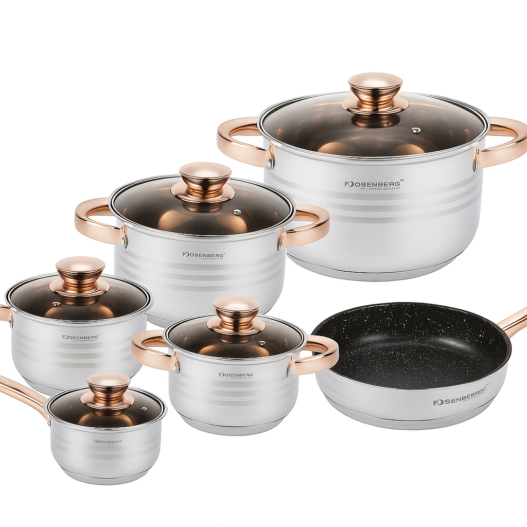 Juego de Ollas y Sartenes de Acero Inoxidable con Tapa de Vidrio